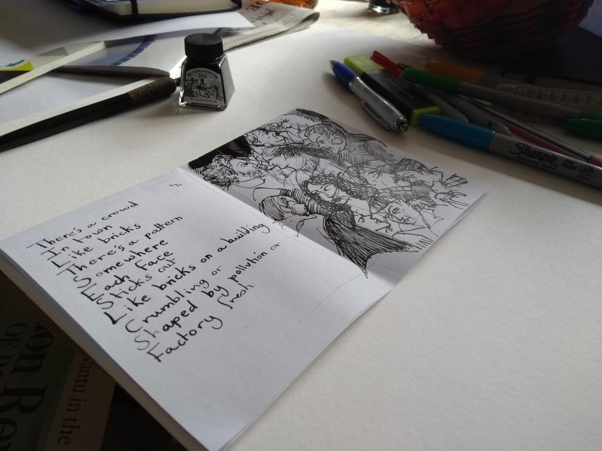 Illustrating with inks during our zine workshop