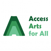 Access Arts for All logo with three As, each stacked within the other, in different shades of green